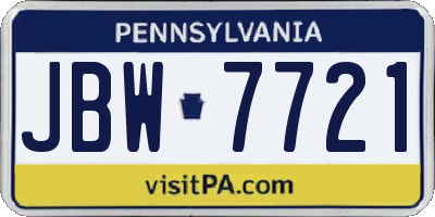 PA license plate JBW7721