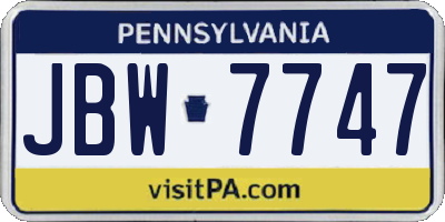 PA license plate JBW7747