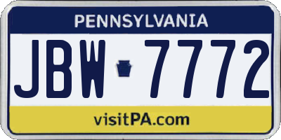 PA license plate JBW7772