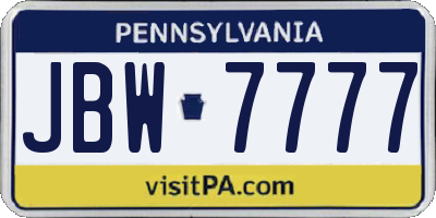 PA license plate JBW7777
