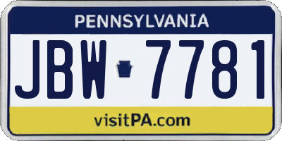 PA license plate JBW7781