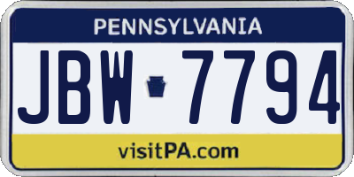 PA license plate JBW7794