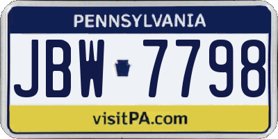 PA license plate JBW7798