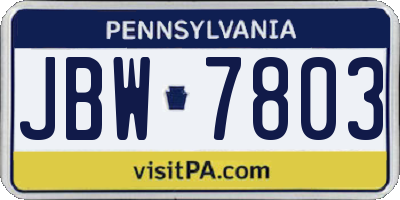 PA license plate JBW7803