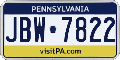 PA license plate JBW7822
