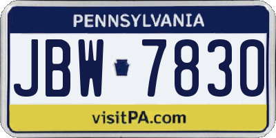 PA license plate JBW7830