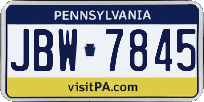 PA license plate JBW7845