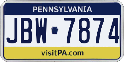 PA license plate JBW7874