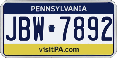 PA license plate JBW7892