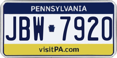 PA license plate JBW7920