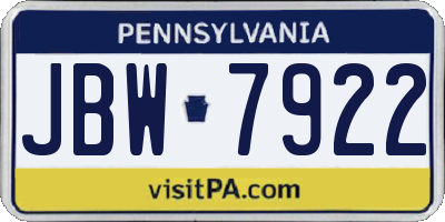 PA license plate JBW7922