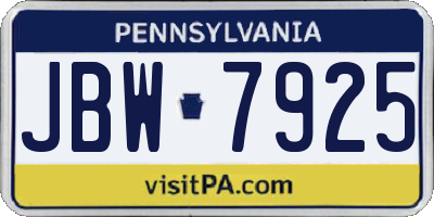 PA license plate JBW7925