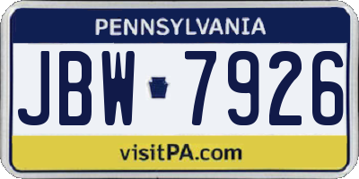 PA license plate JBW7926