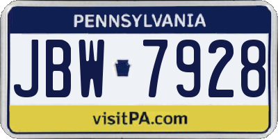 PA license plate JBW7928
