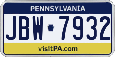 PA license plate JBW7932
