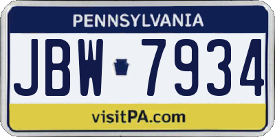 PA license plate JBW7934