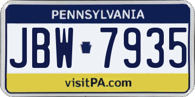 PA license plate JBW7935