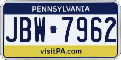 PA license plate JBW7962