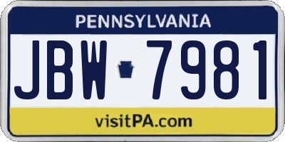 PA license plate JBW7981
