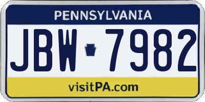 PA license plate JBW7982