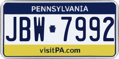 PA license plate JBW7992