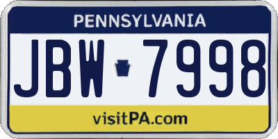 PA license plate JBW7998