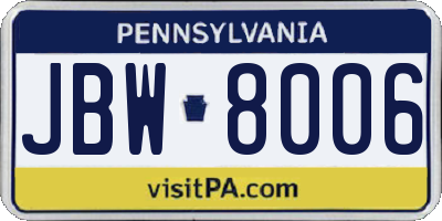 PA license plate JBW8006