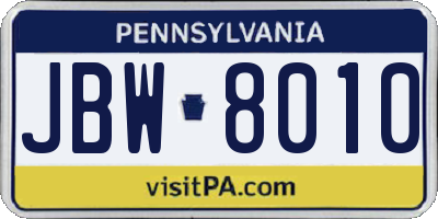 PA license plate JBW8010