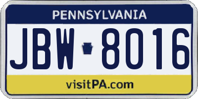 PA license plate JBW8016
