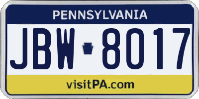 PA license plate JBW8017
