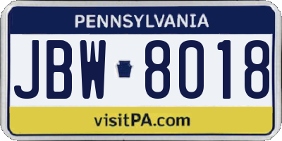 PA license plate JBW8018