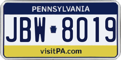 PA license plate JBW8019