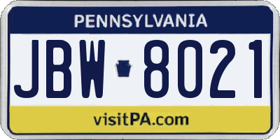 PA license plate JBW8021