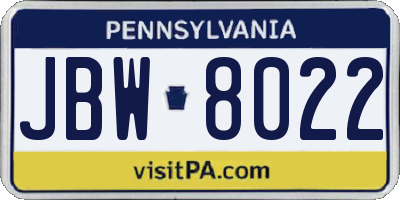 PA license plate JBW8022