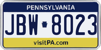 PA license plate JBW8023