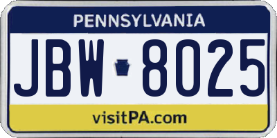 PA license plate JBW8025