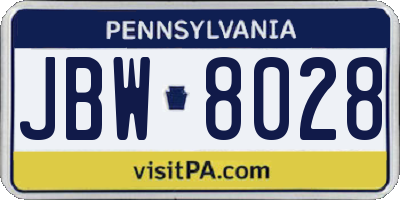 PA license plate JBW8028