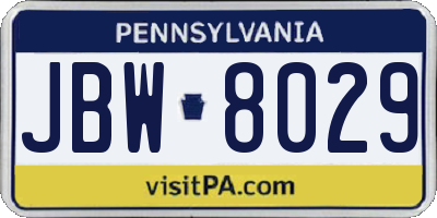 PA license plate JBW8029