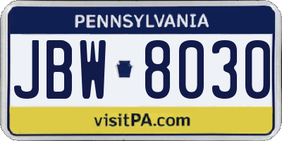 PA license plate JBW8030