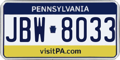 PA license plate JBW8033