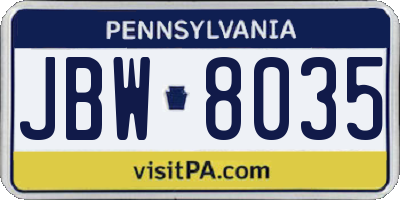 PA license plate JBW8035