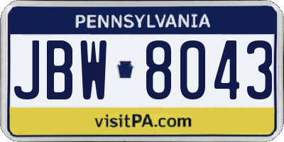 PA license plate JBW8043