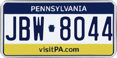 PA license plate JBW8044