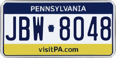 PA license plate JBW8048
