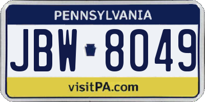 PA license plate JBW8049