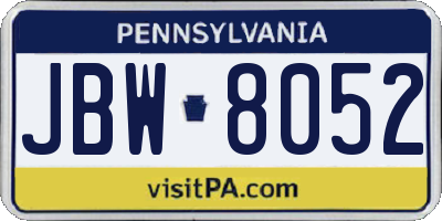 PA license plate JBW8052