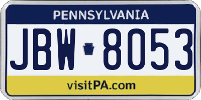 PA license plate JBW8053