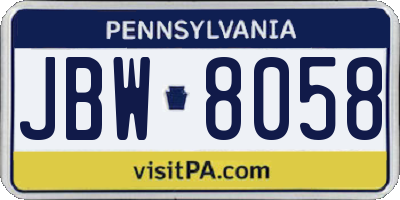 PA license plate JBW8058