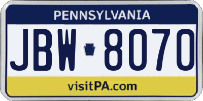 PA license plate JBW8070