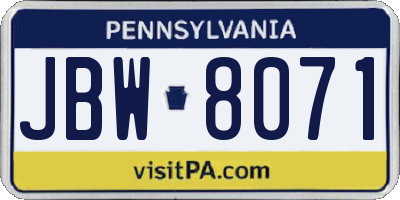 PA license plate JBW8071